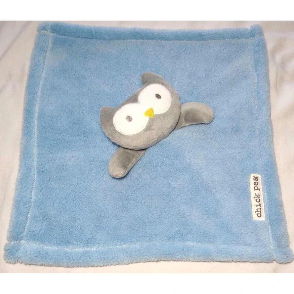 Chick Pea Blue Fleece Gray Owl Face Baby Security Blanket 14